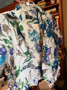 Ike Behar Floral Linen Button-Up Shirt in Blue, Green & Purple